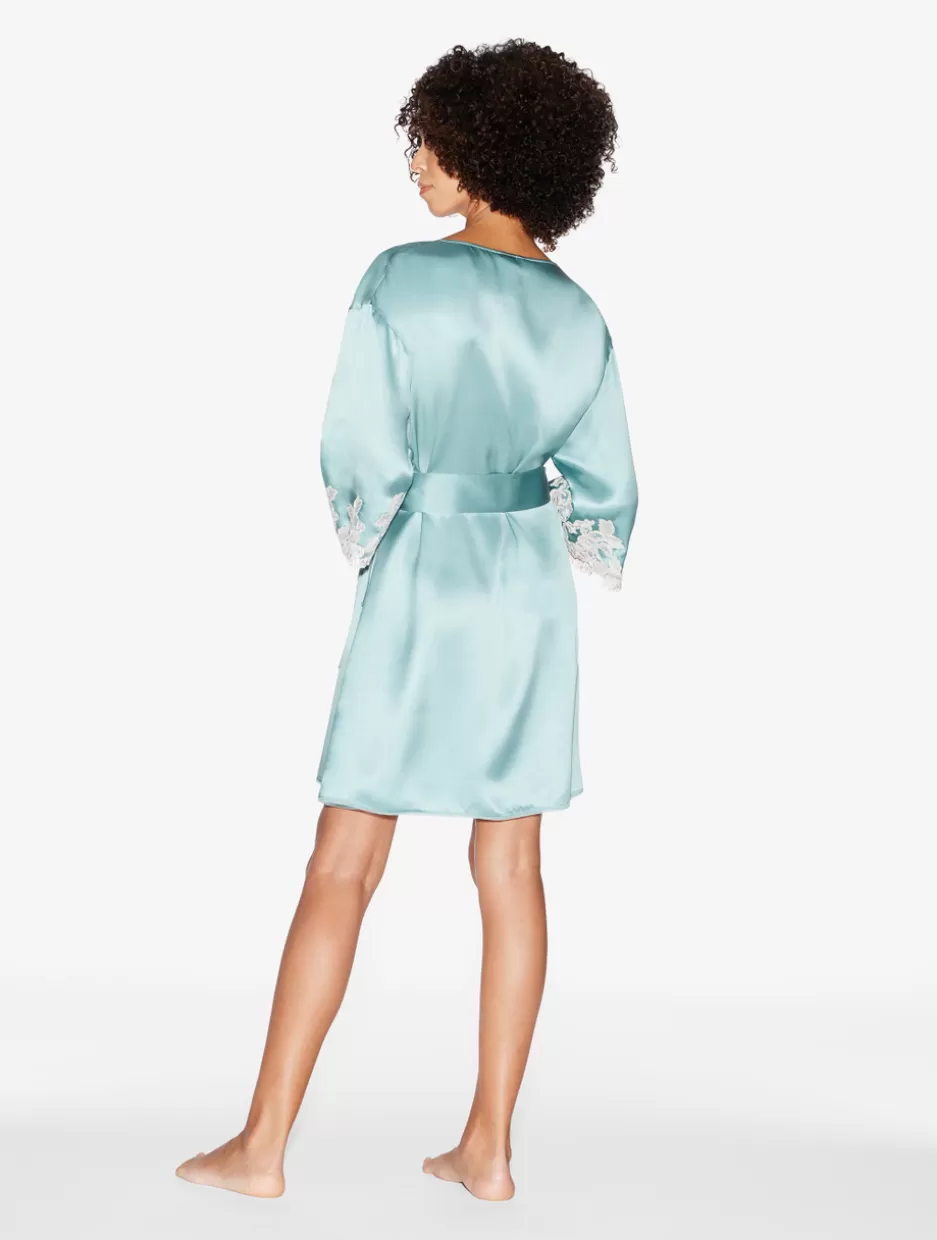 Robes | Silk Sleepwear-La Perla Almond Silk Short Robe With Frastaglio Green
