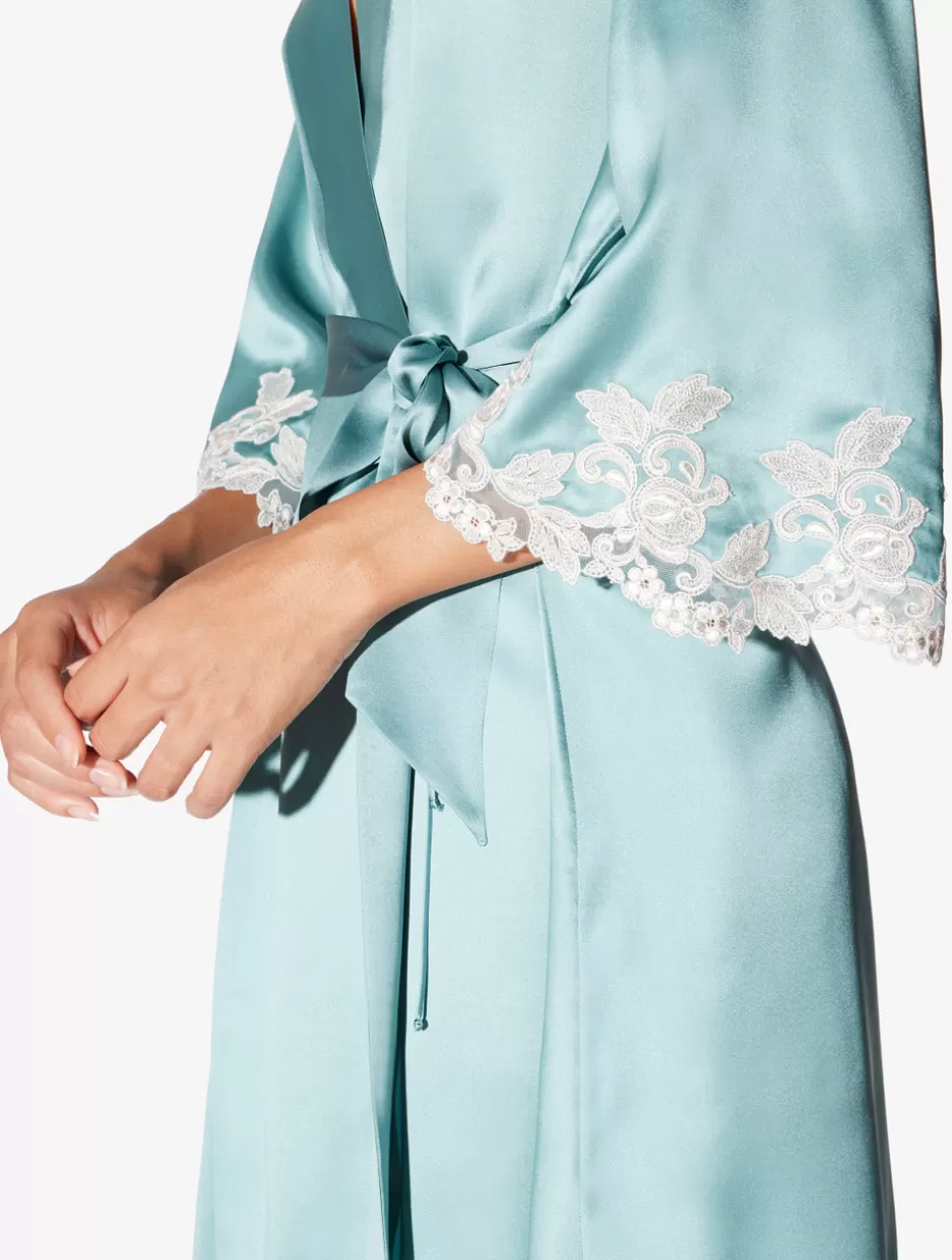 Robes | Silk Sleepwear-La Perla Almond Silk Short Robe With Frastaglio Green