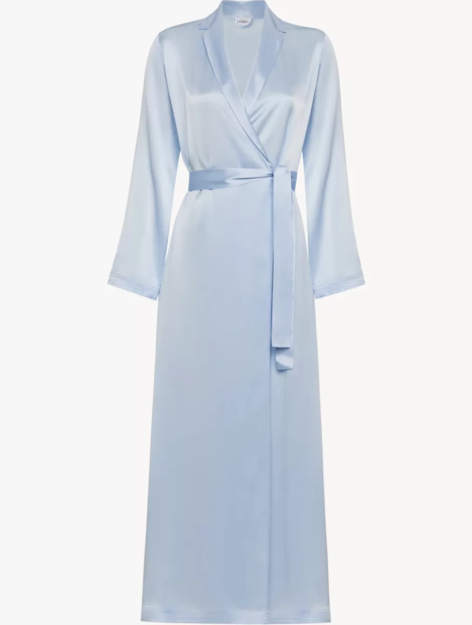 Robes | Silk Sleepwear-La Perla Azure Silk Long Robe LightBlue