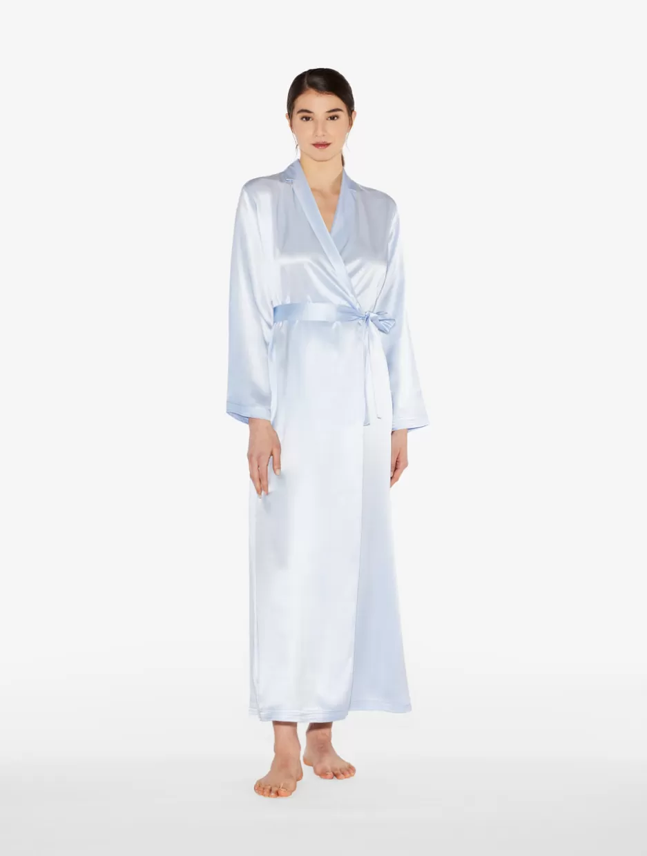 Robes | Silk Sleepwear-La Perla Azure Silk Long Robe LightBlue