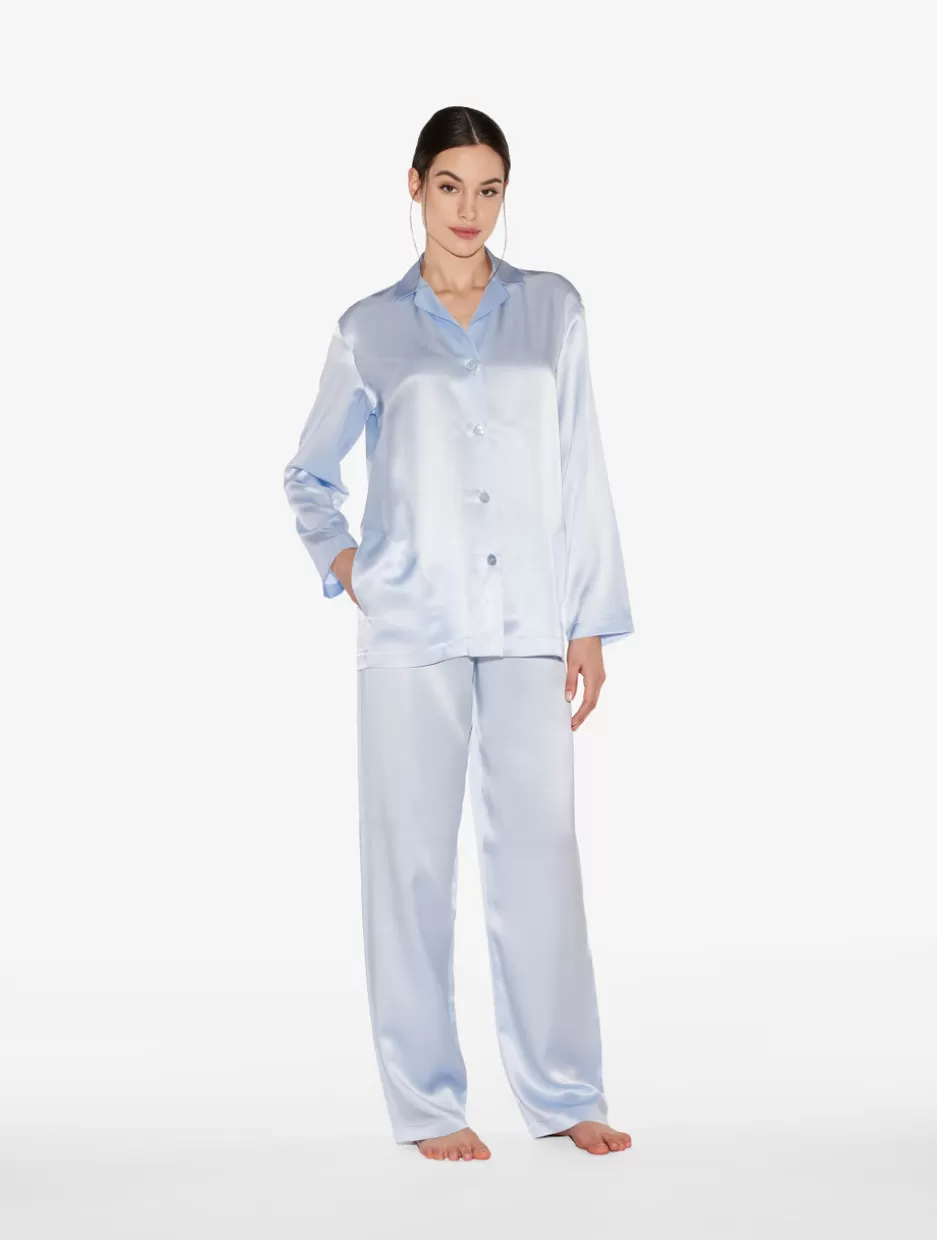 Pajamas | Silk Sleepwear-La Perla Azure Silk Pajama Set LightBlue