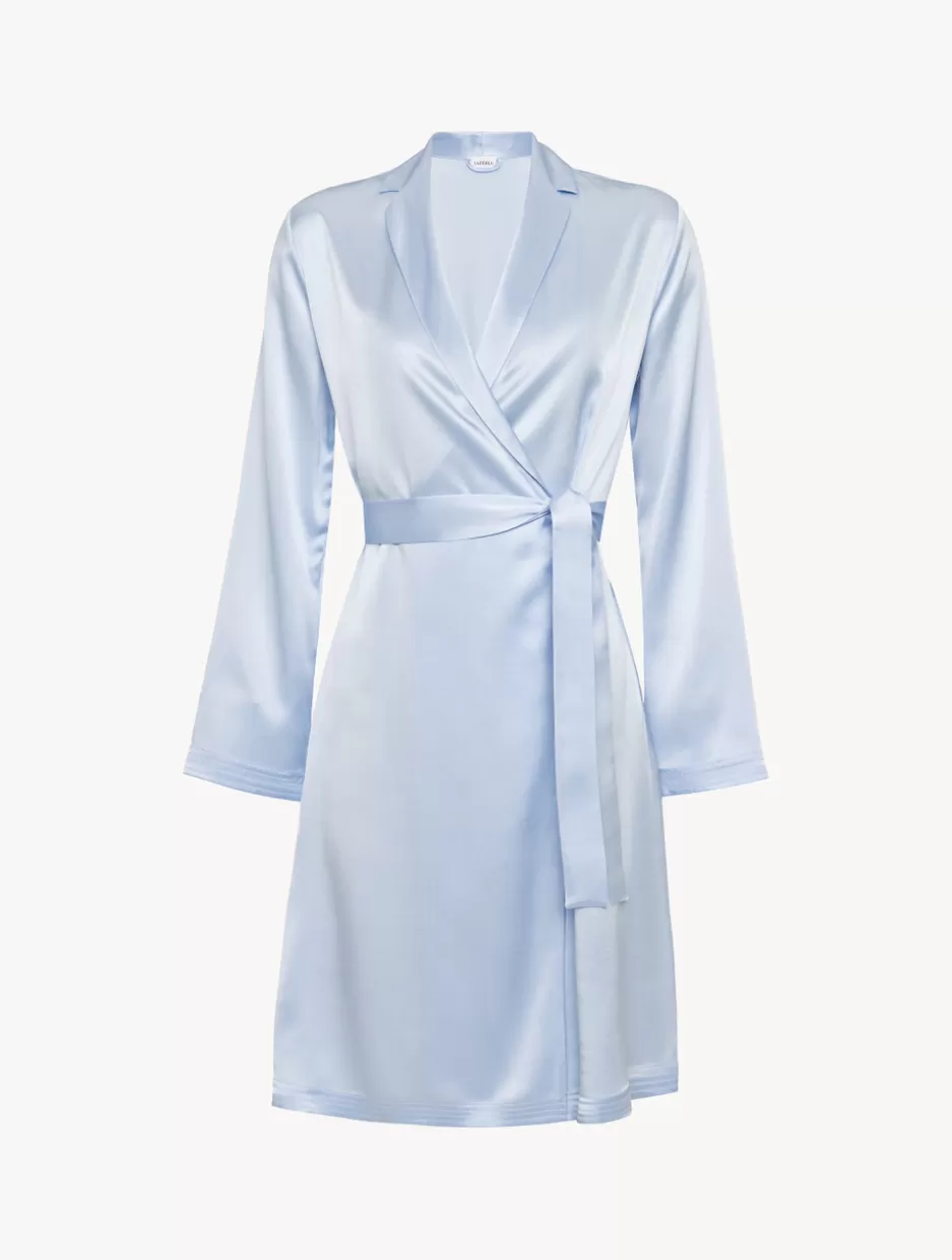 Robes | Silk Sleepwear-La Perla Azure Silk Short Robe LightBlue