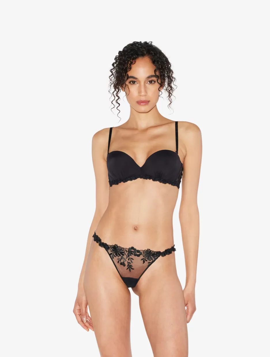 Bandeau | Padded-La Perla Bandeau Bra In Lycra With Embroidered Tulle Black