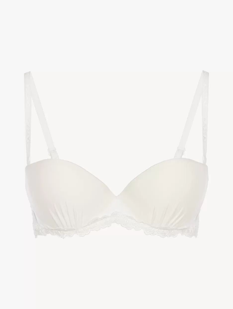 Bandeau | Padded-La Perla Bandeau Bra In Off- Lycra With Embroidered Tulle White