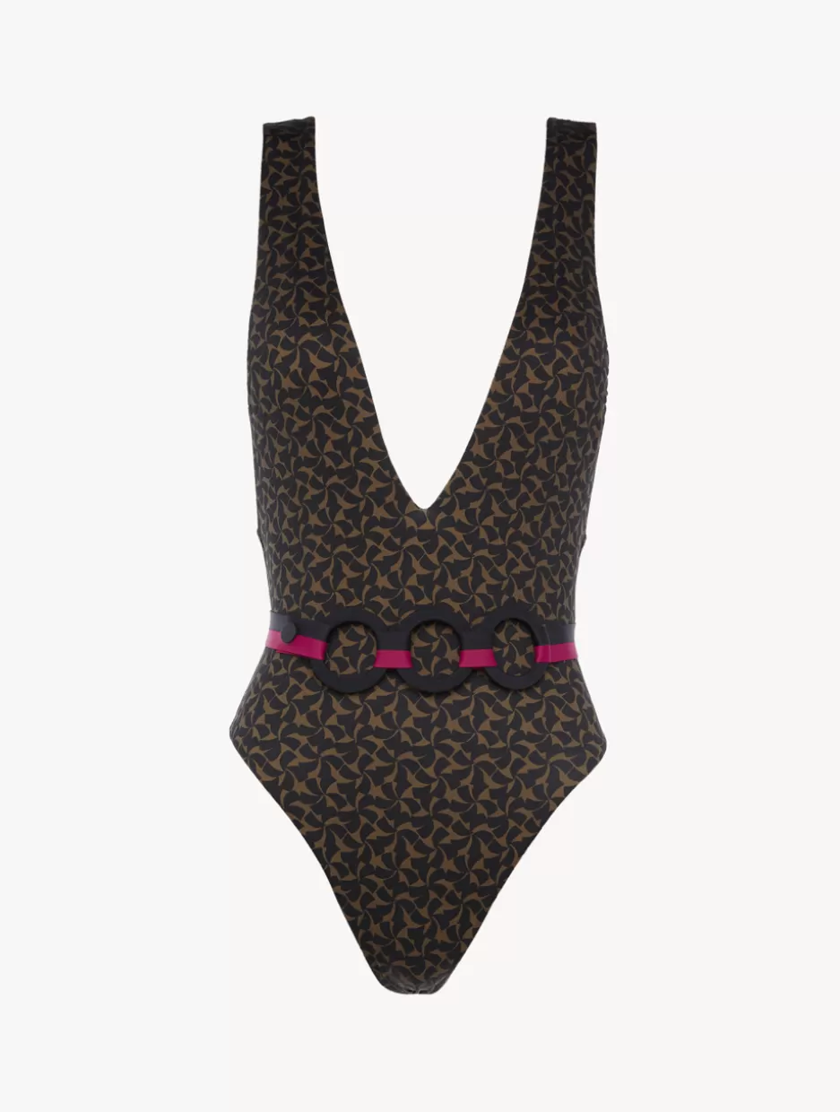 One-Piece Bathing Suits-La Perla Belted Swimsuit In Dark Green And Black Green&Black