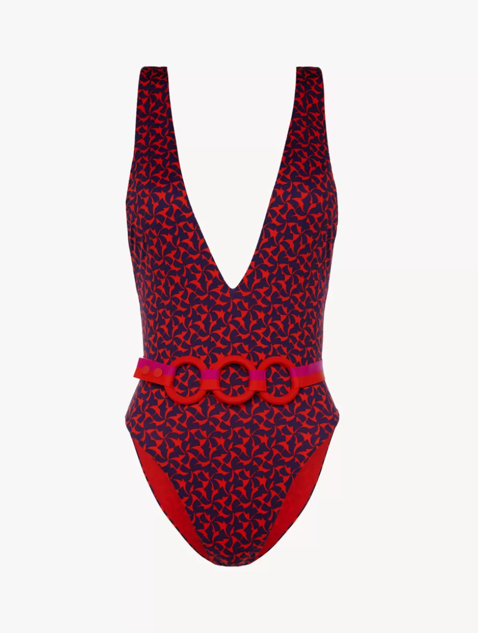 One-Piece Bathing Suits-La Perla Belted Swimsuit In Red And Blue Red&Blue