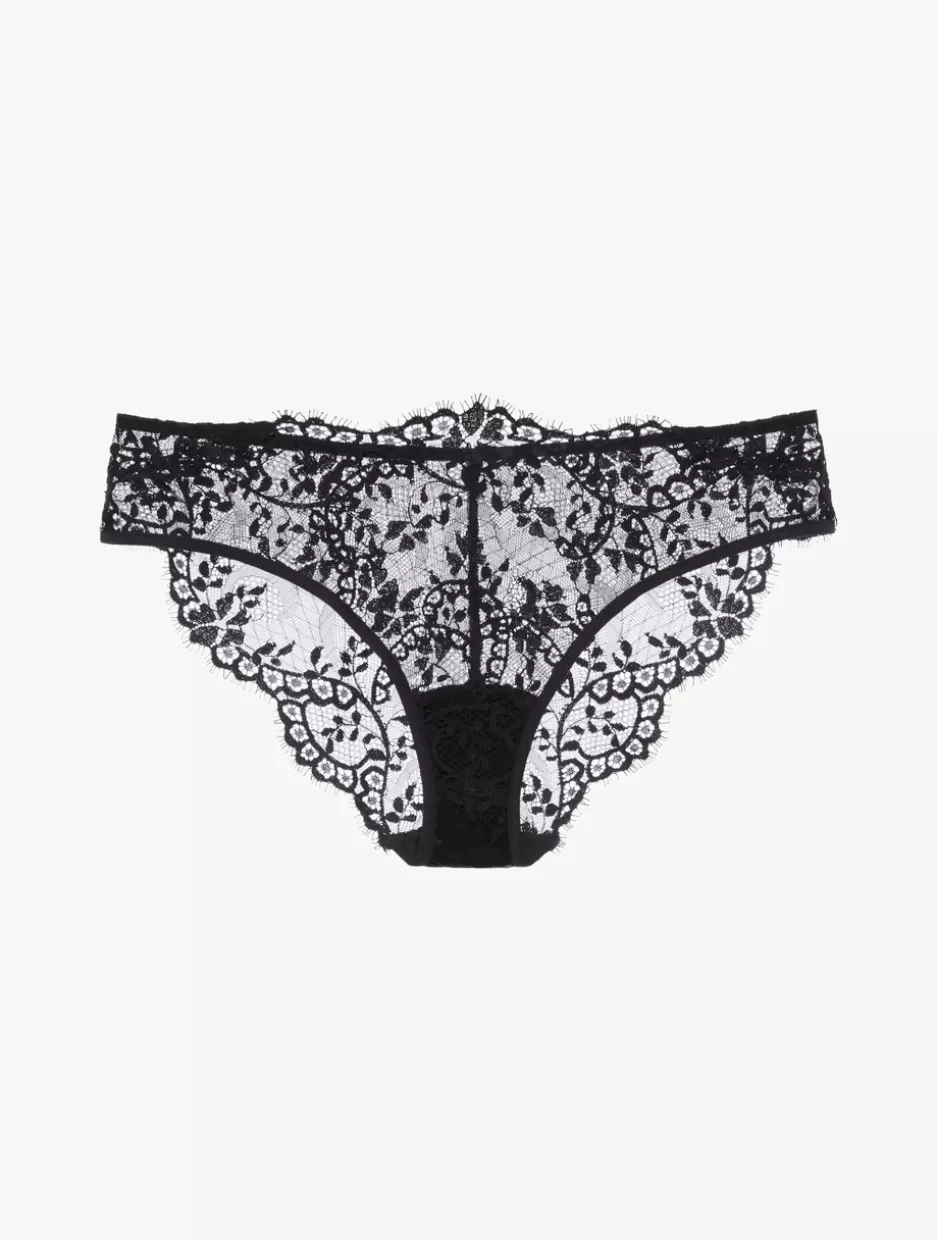 Mid-rise-La Perla Leavers Lace Medium Briefs Black