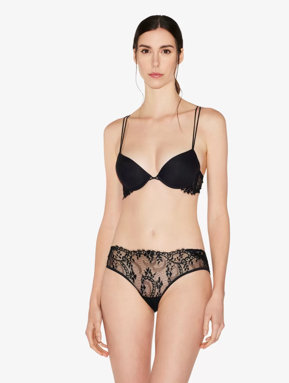 Mid-rise-La Perla Leavers Lace Medium Briefs Black