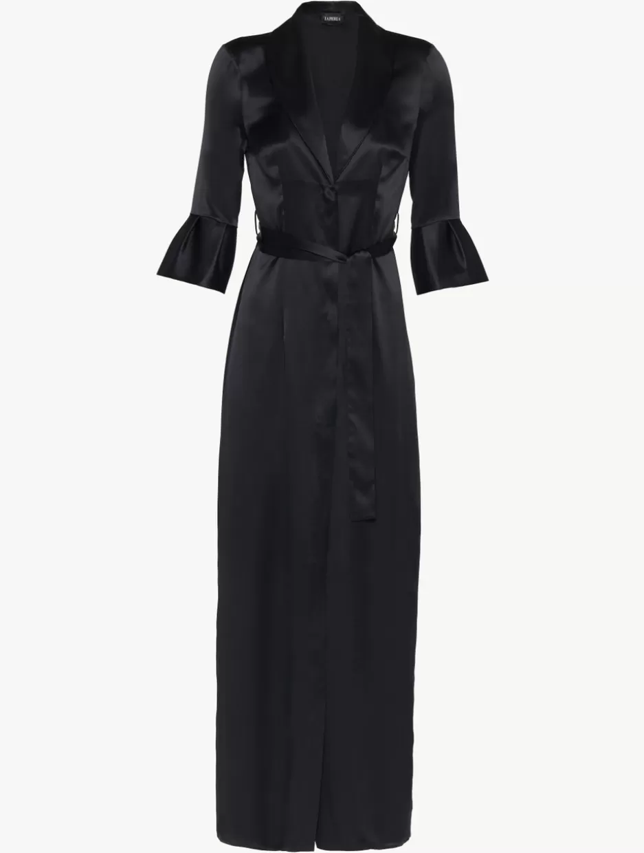 Robes | Silk Sleepwear-La Perla Long Silk Belted Robe Black