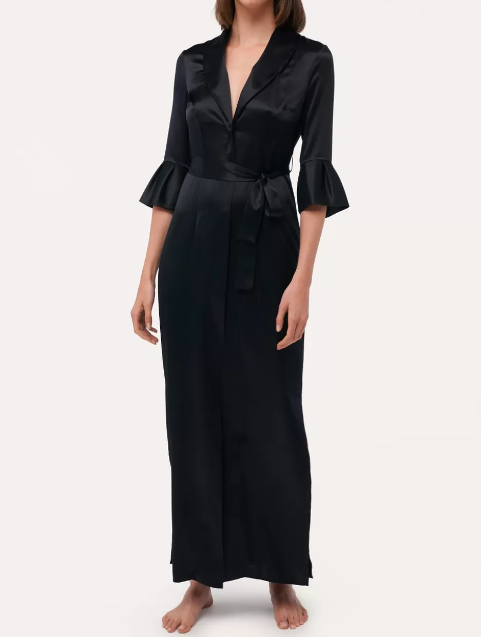 Robes | Silk Sleepwear-La Perla Long Silk Belted Robe Black