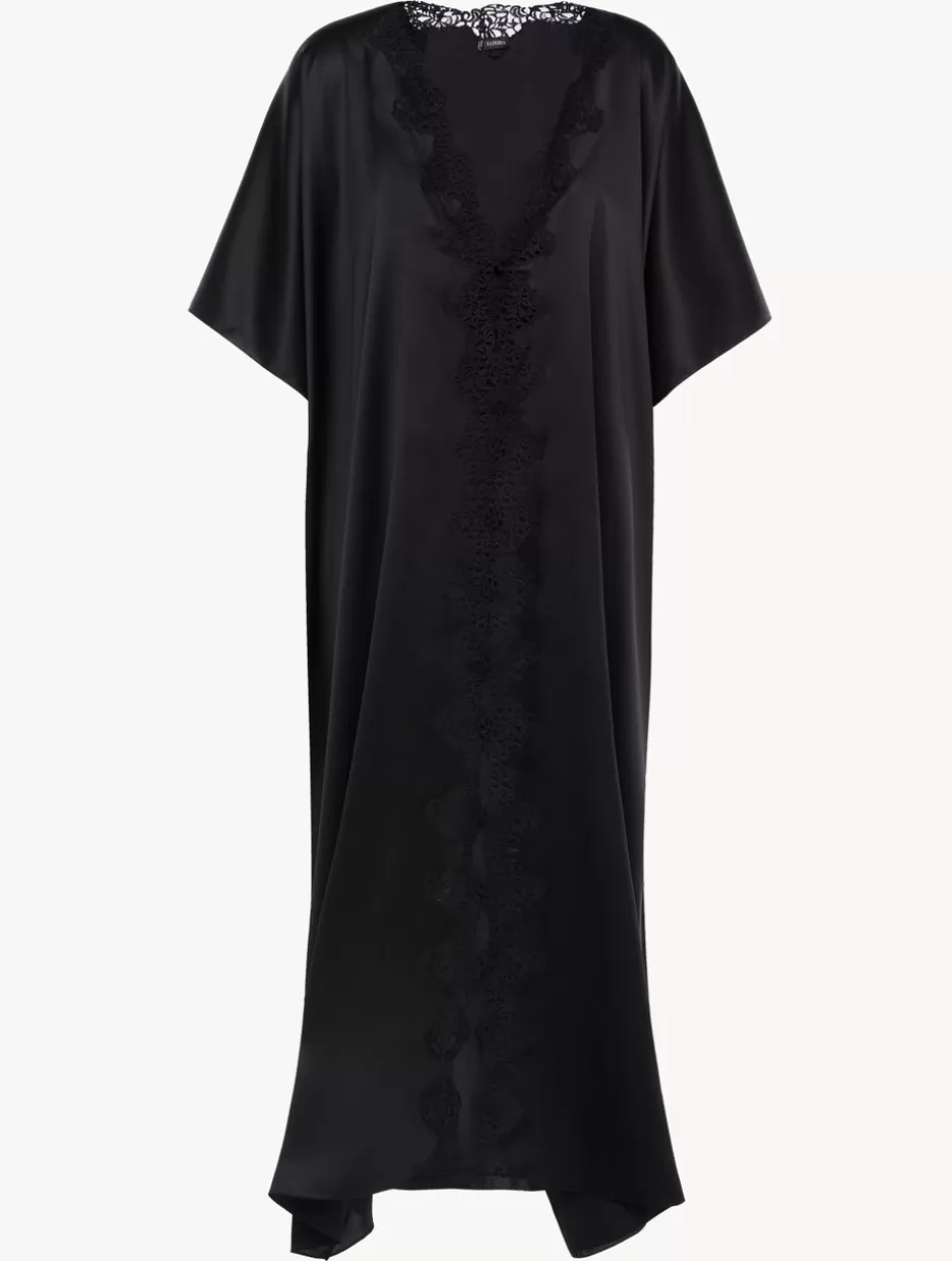 Robes | Silk Sleepwear-La Perla Long Silk Robe With Macramé Black