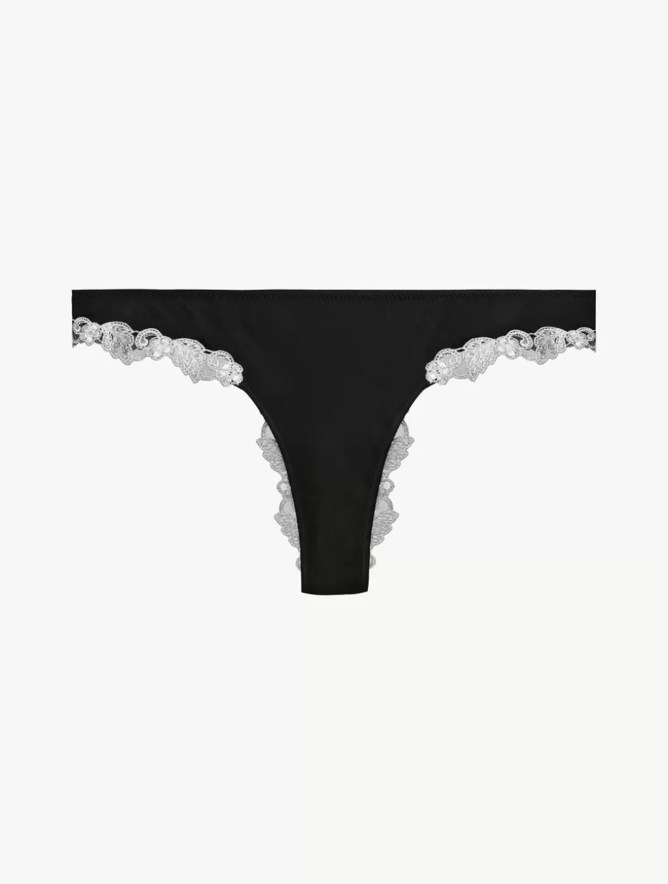 Brazilian | Shapewear-La Perla Silk Brazilian Briefs With Ivory Frastaglio Black