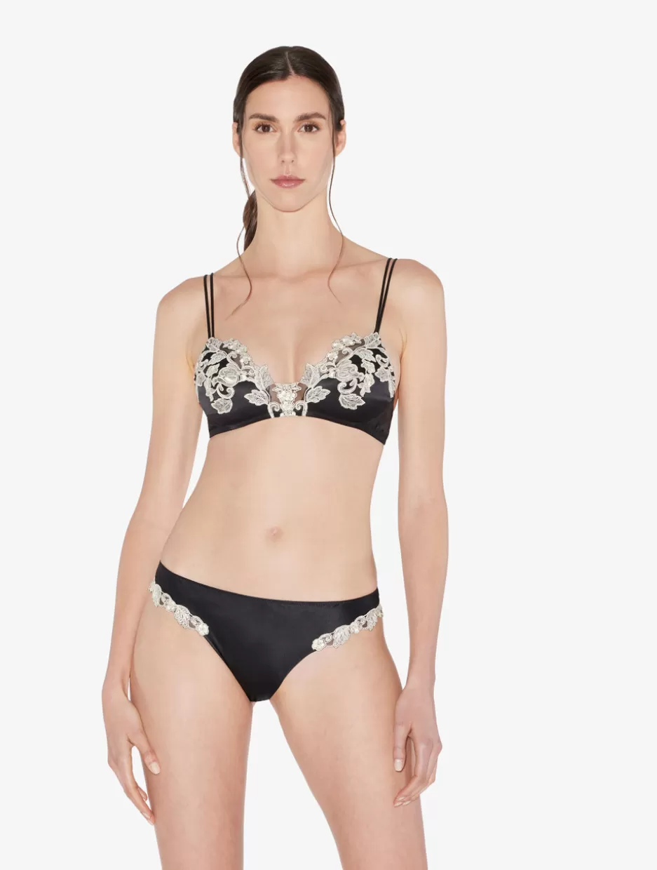 Brazilian | Shapewear-La Perla Silk Brazilian Briefs With Ivory Frastaglio Black
