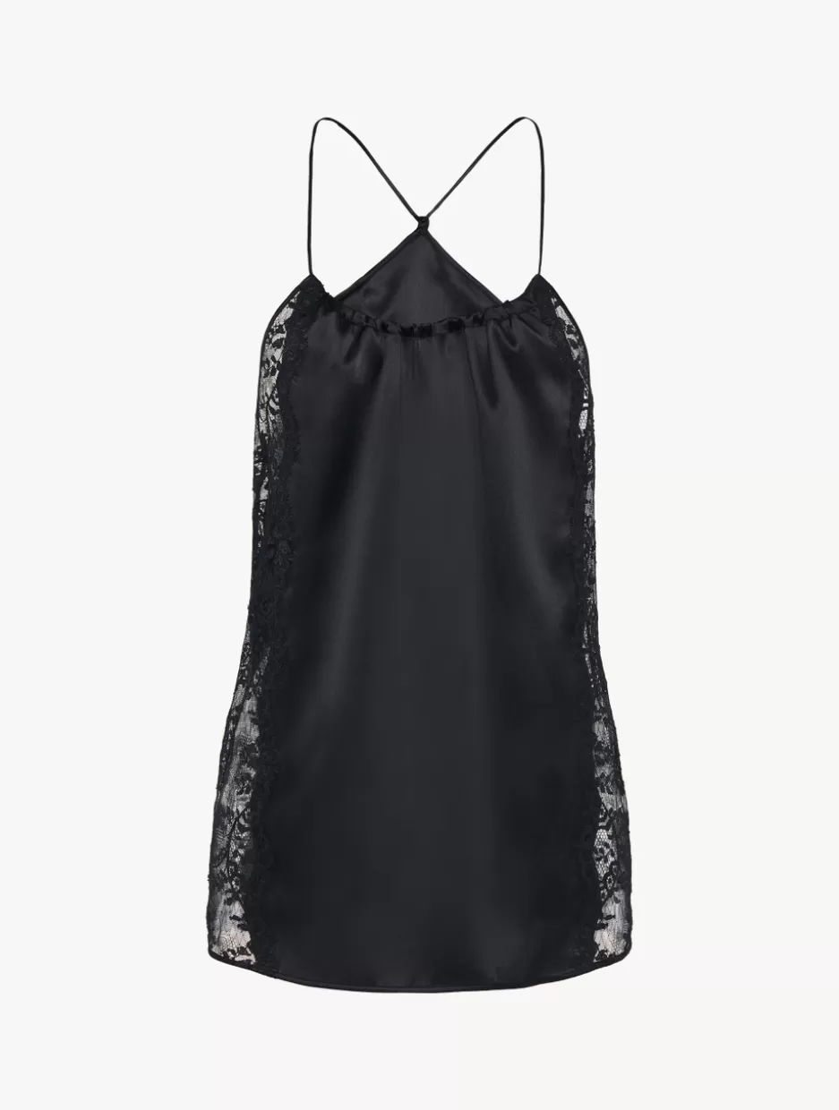 Camisoles | Pajamas-La Perla Silk Halterneck Camisole With Leavers Lace Trim Black