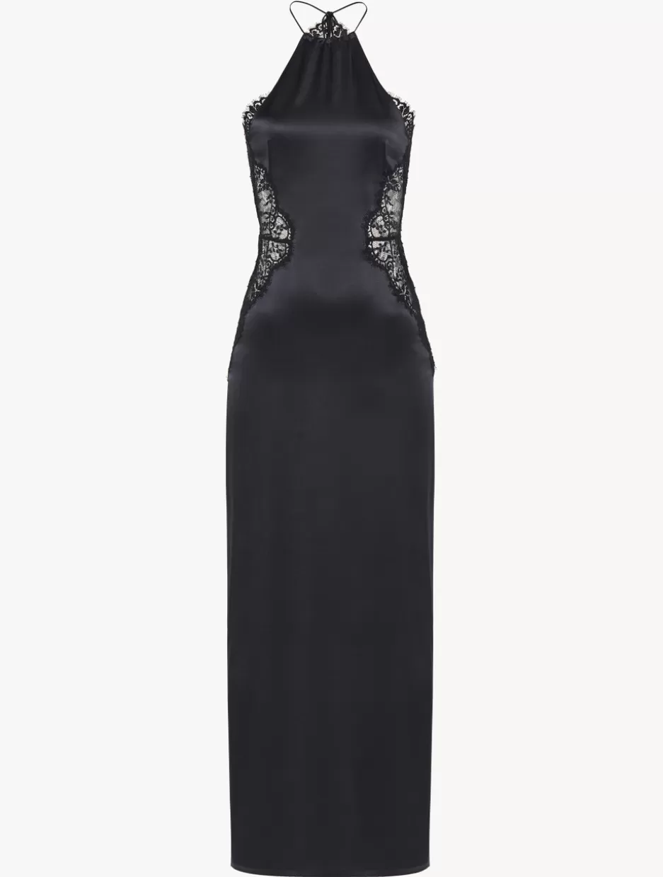 Slips & Dresses | Silk Sleepwear-La Perla Silk Halterneck Nightdress With Leavers Lace Trim Black