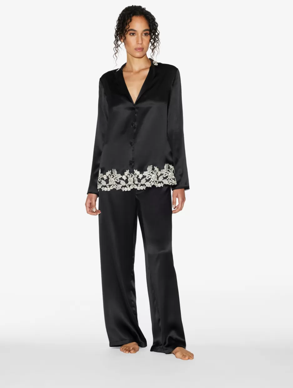Pajamas | Silk Sleepwear-La Perla Silk Long Pajamas With Frastaglio Black