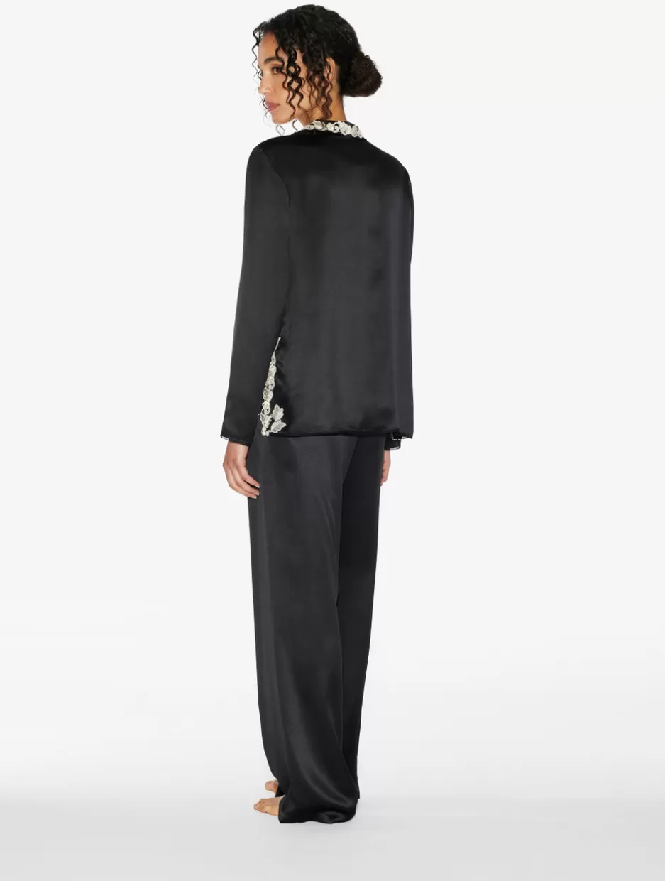 Pajamas | Silk Sleepwear-La Perla Silk Long Pajamas With Frastaglio Black