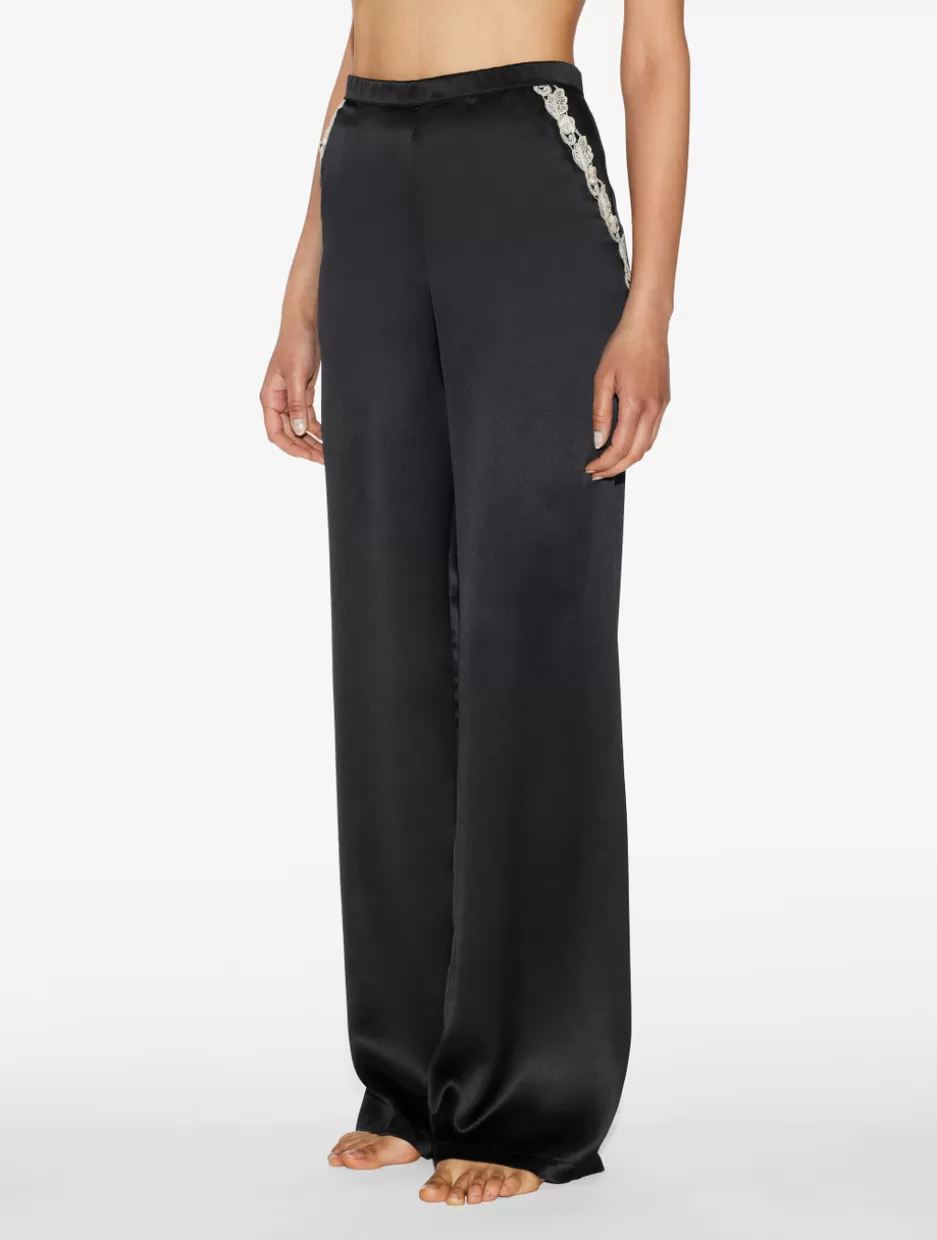 Pajamas | Silk Sleepwear-La Perla Silk Long Pajamas With Frastaglio Black