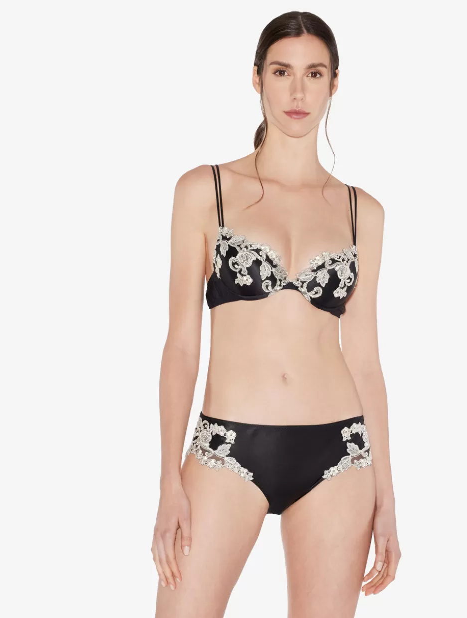 Padded | Push-Up-La Perla Silk Push-up Bra With Ivory Frastaglio Black