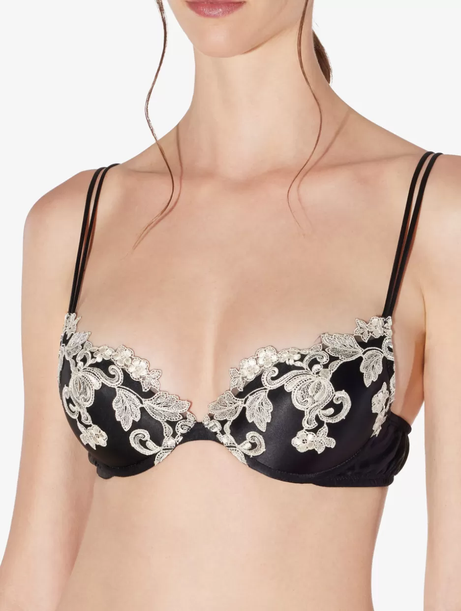 Padded | Push-Up-La Perla Silk Push-up Bra With Ivory Frastaglio Black