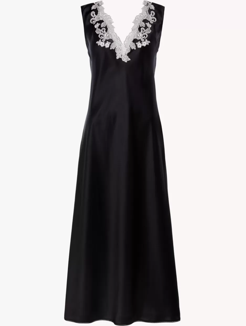 Slips & Dresses | Silk Sleepwear-La Perla Silk Satin Long Nightgown With Frastaglio Black