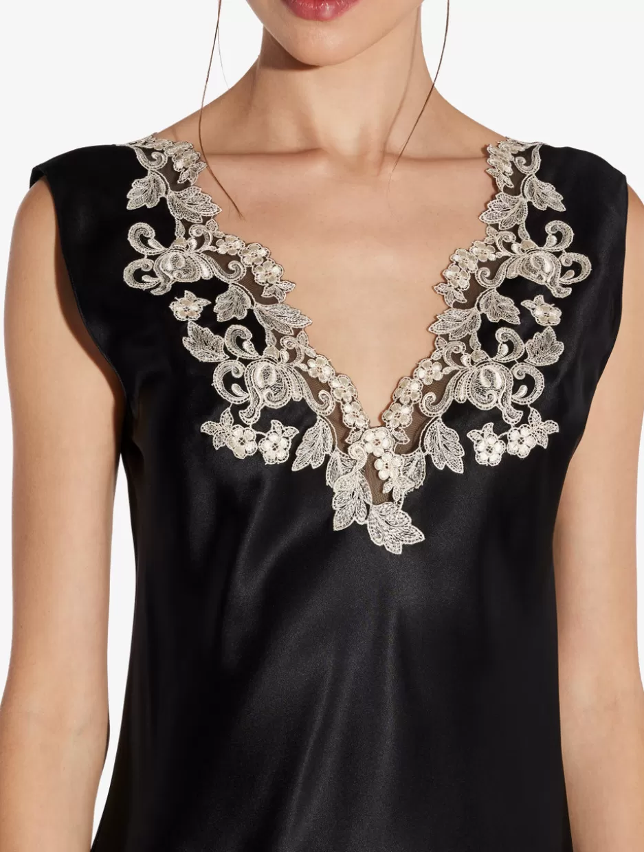 Slips & Dresses | Silk Sleepwear-La Perla Silk Satin Long Nightgown With Frastaglio Black