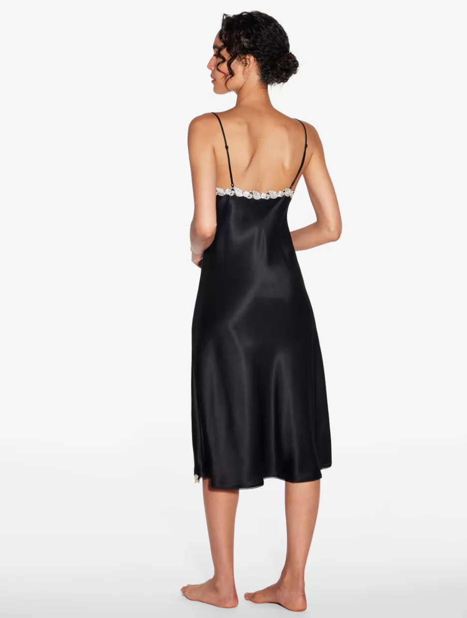 Pajamas | Slips & Dresses-La Perla Silk Satin Short Nightgown With Frastaglio Black