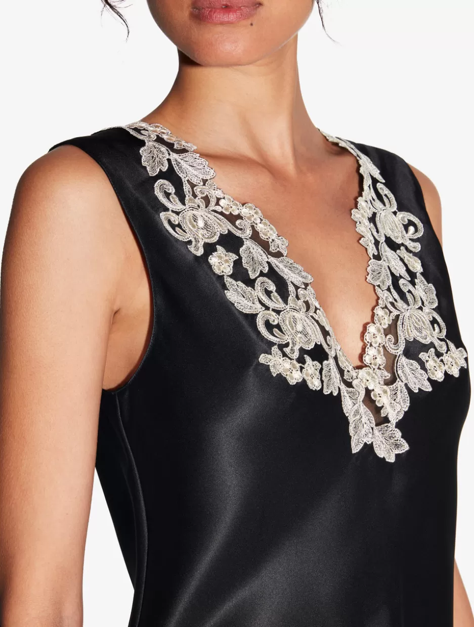 black_silk_satin_top_with_frastaglio_10875.webp Camisoles | Pajamas-La Perla Silk Satin Top With Frastaglio Black