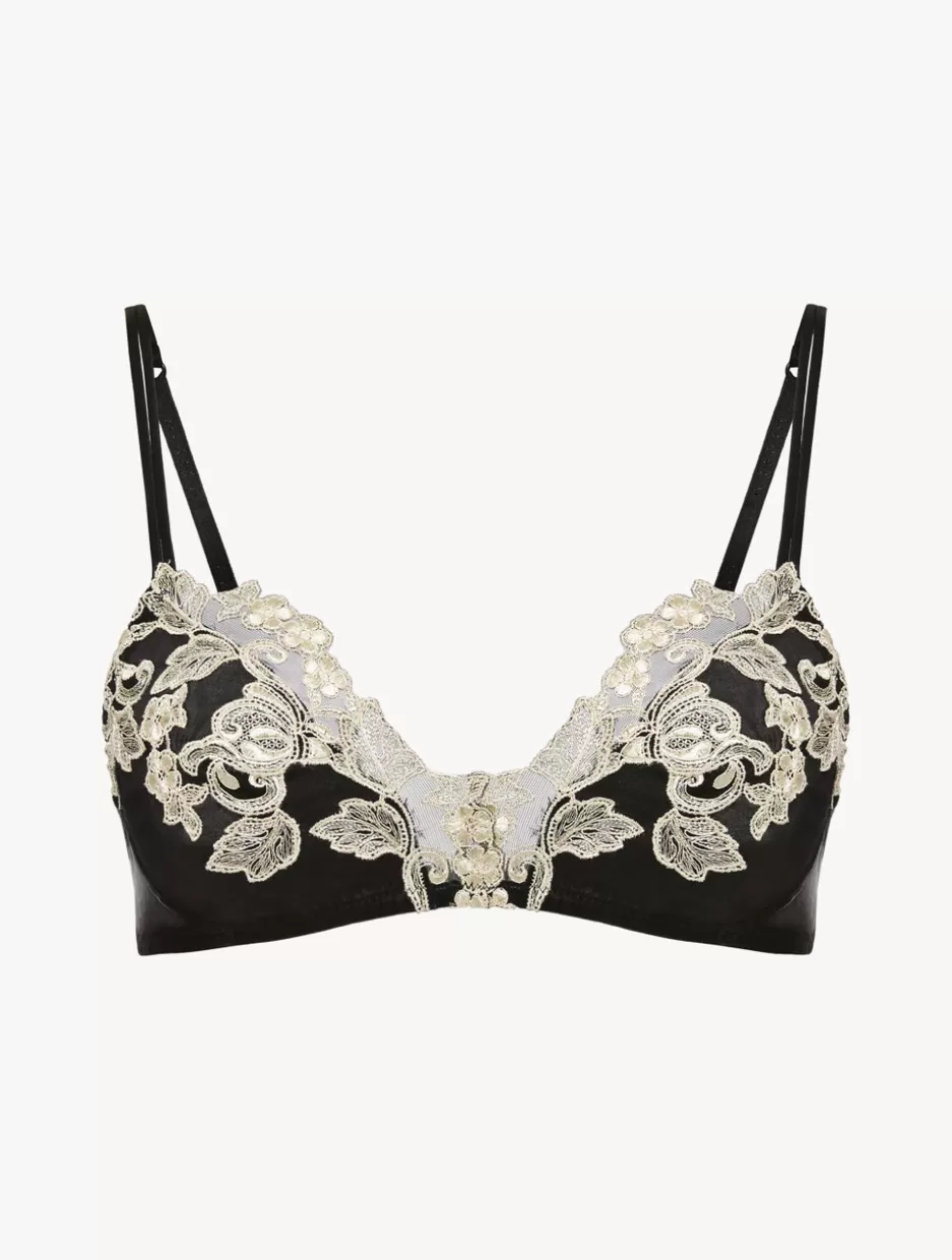 Triangle | Wireless-La Perla Silk Triangle Bra With Ivory Frastaglio Black