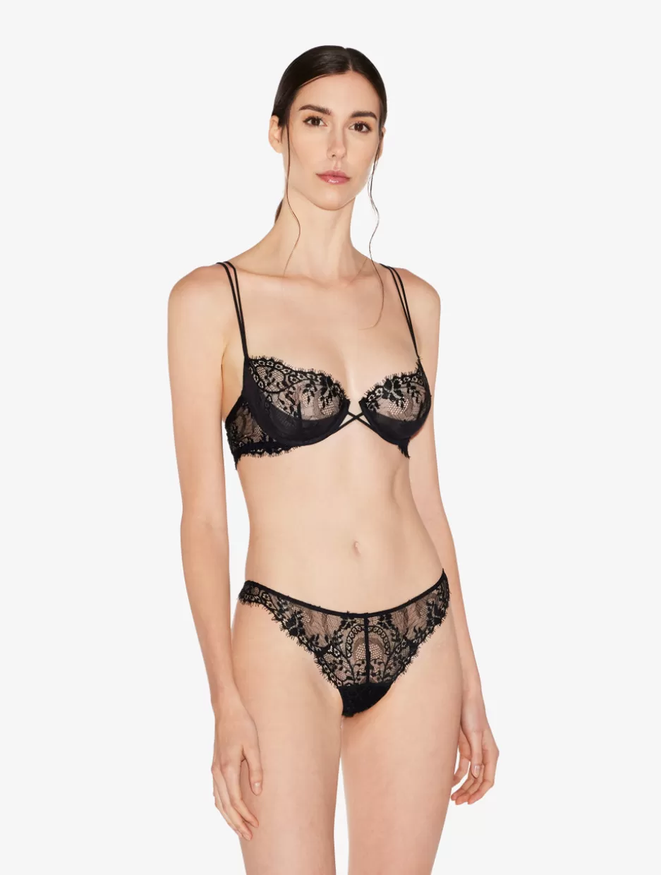 Balconette | Underwired-La Perla Underwired Balconette Bra With Leavers Lace Trim Black