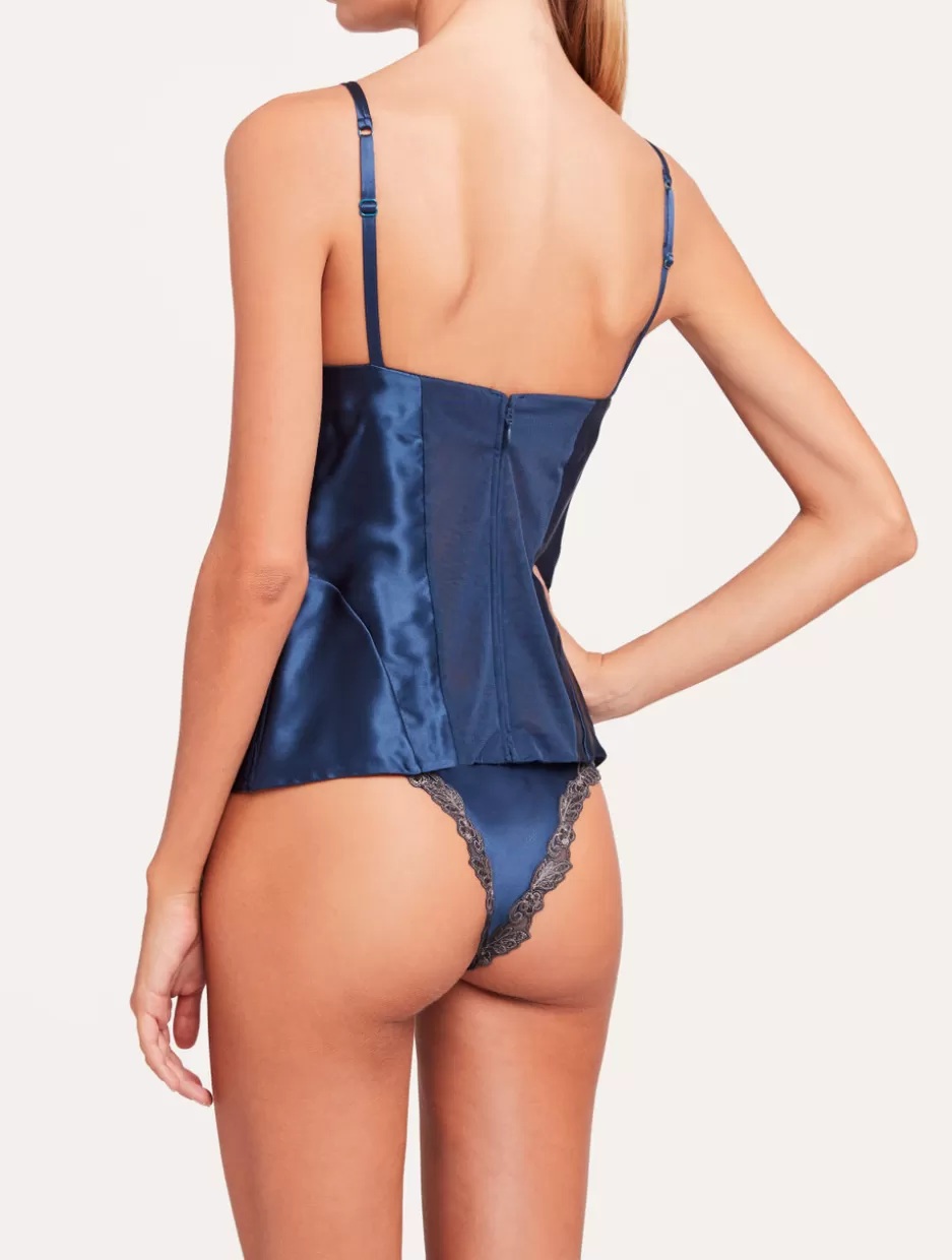 Bodysuits & Bustiers | Shapewear-La Perla Blue Corset In Silk Satin With Frastaglio DarkBlue