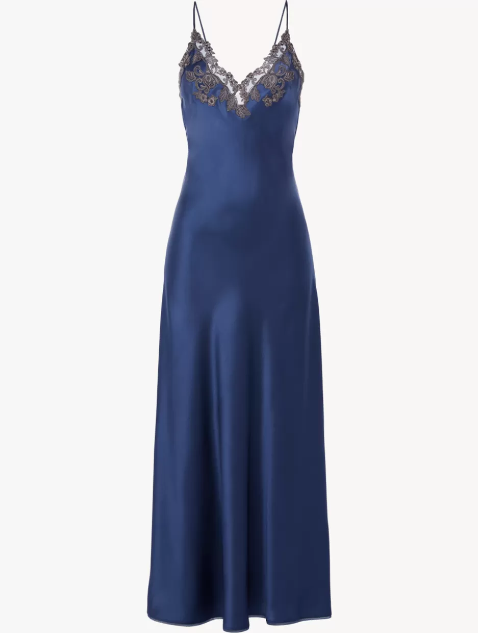 Slips & Dresses | Silk Sleepwear-La Perla Long Nightgown With Frastaglio Blue