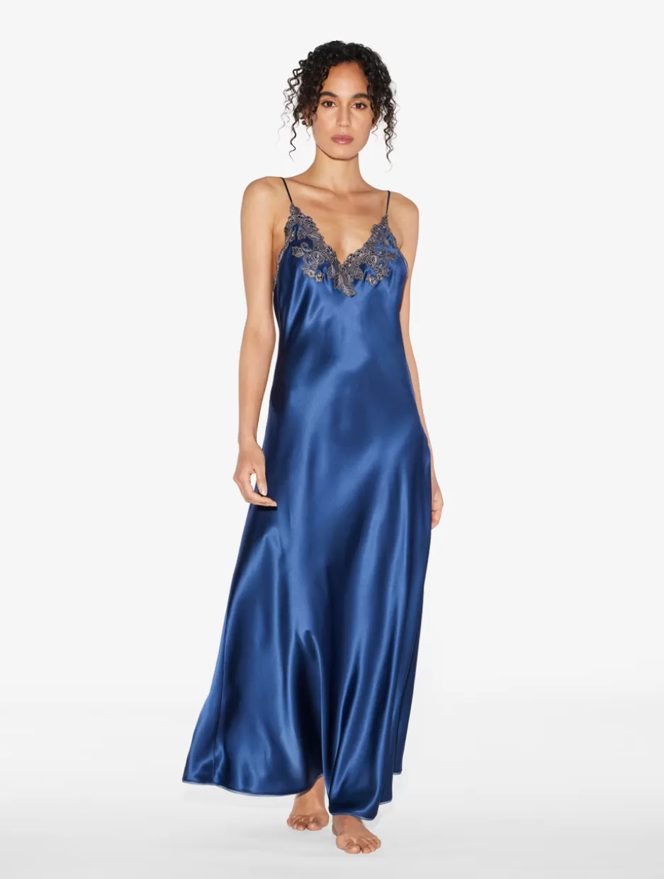 Slips & Dresses | Silk Sleepwear-La Perla Long Nightgown With Frastaglio Blue