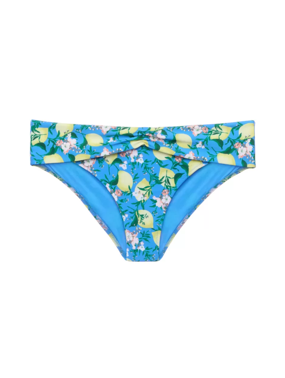 Bikinis-La Perla Printed Bikini Brief With Draped Waist Blue