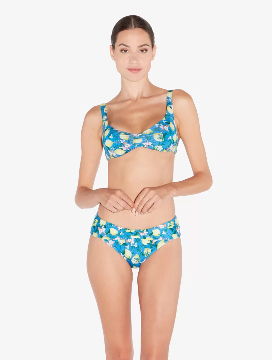 Bikinis-La Perla Printed Bikini Brief With Draped Waist Blue