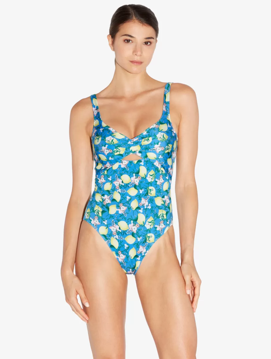 One-Piece Bathing Suits-La Perla Printed Cut-out Swimsuit Blue