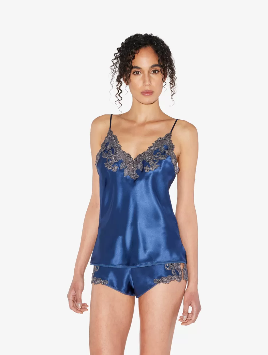 Camisoles | Pajamas-La Perla Blue Silk Camisole With Frastaglio DarkBlue