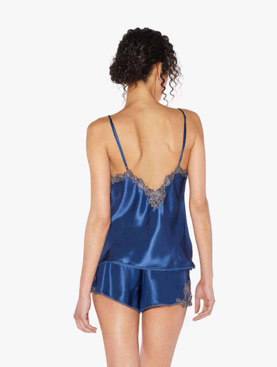 Camisoles | Pajamas-La Perla Blue Silk Camisole With Frastaglio DarkBlue