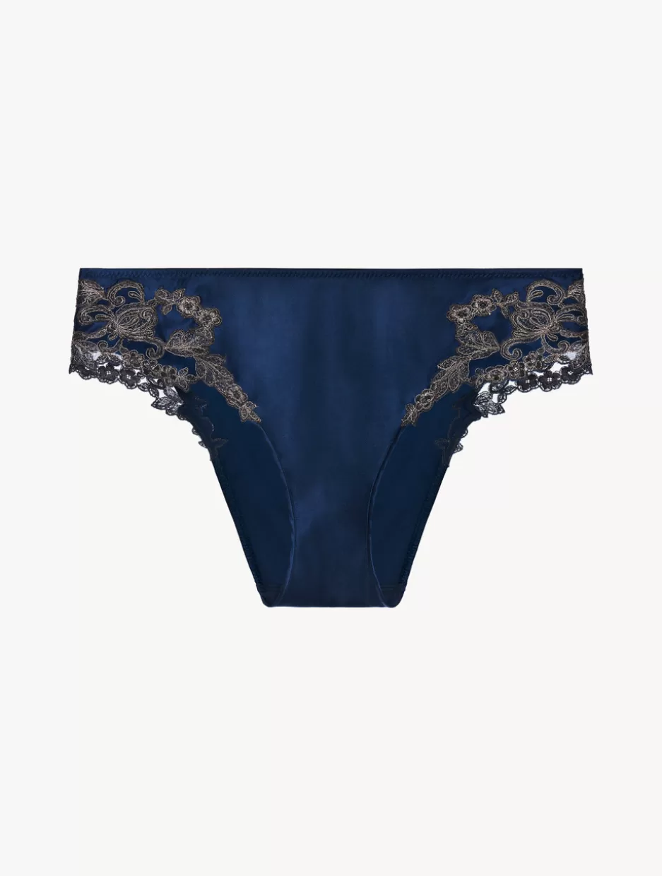 Mid-rise-La Perla Blue Silk Medium Briefs With Frastaglio DarkBlue