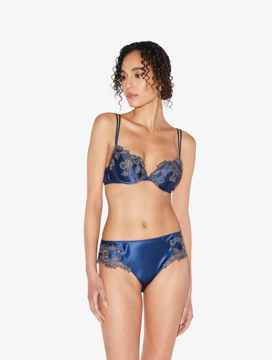 Mid-rise-La Perla Blue Silk Medium Briefs With Frastaglio DarkBlue