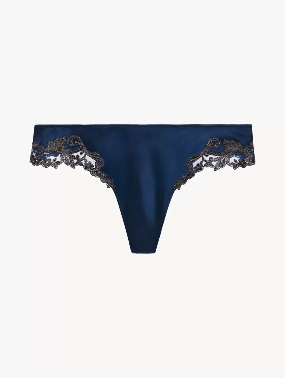 G string & Thong-La Perla Blue Silk Satin G-string With Frastaglio DarkBlue