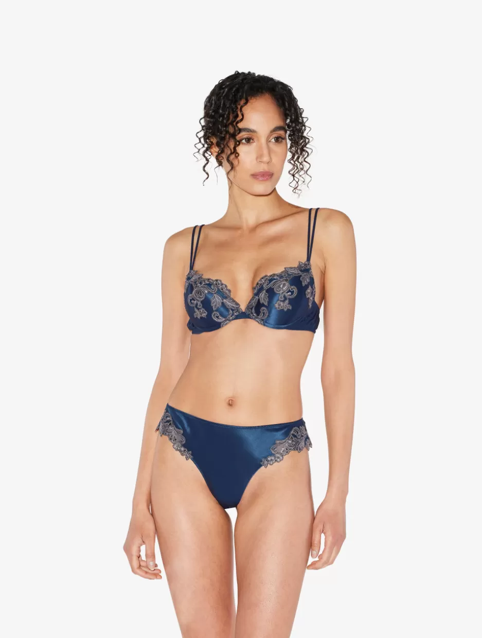 G string & Thong-La Perla Blue Silk Satin G-string With Frastaglio DarkBlue