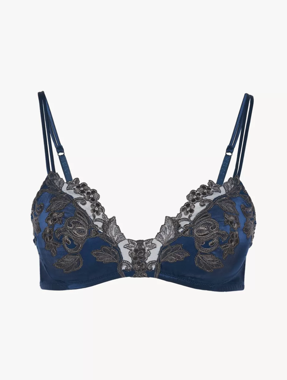 Triangle | Wireless-La Perla Blue Silk Triangle Bra With Frastaglio DarkBlue