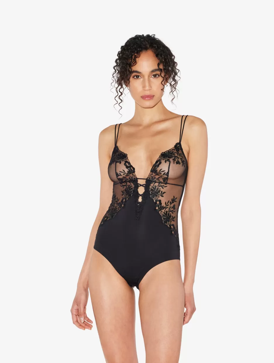 Bodysuits & Bustiers | Shapewear-La Perla Bodysuit In Lycra With Embroidered Tulle Black