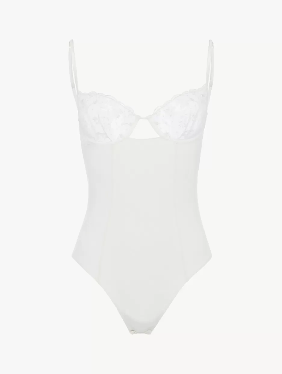 Bodysuits & Bustiers-La Perla Bodysuit In Lys With Embroidered Tulle OffWhite