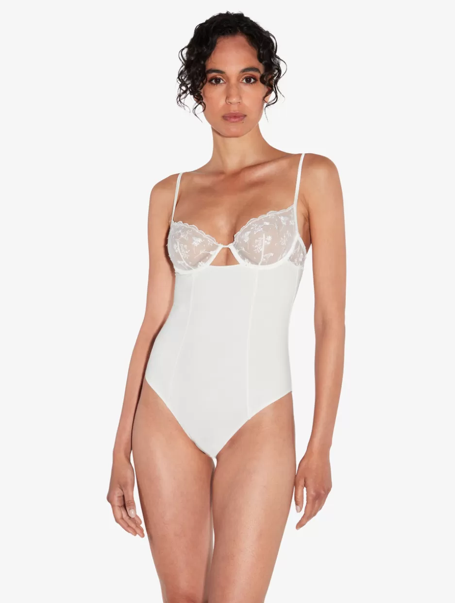 Bodysuits & Bustiers-La Perla Bodysuit In Lys With Embroidered Tulle OffWhite