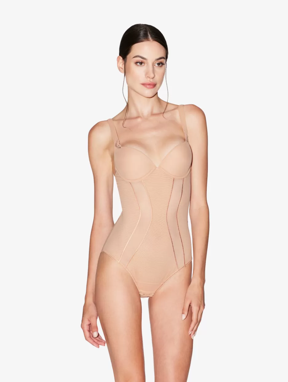 Bodysuits & Bustiers | Shapewear-La Perla Bodysuit In Sand Stretch Tulle Nude