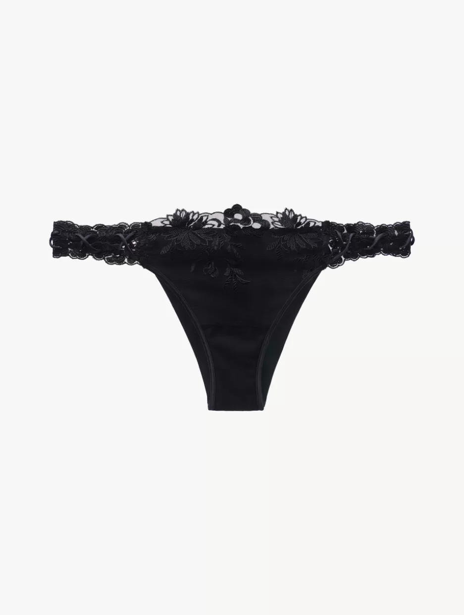 Brazilian-La Perla Brazilian Brief In Lycra With Embroidered Tulle Black