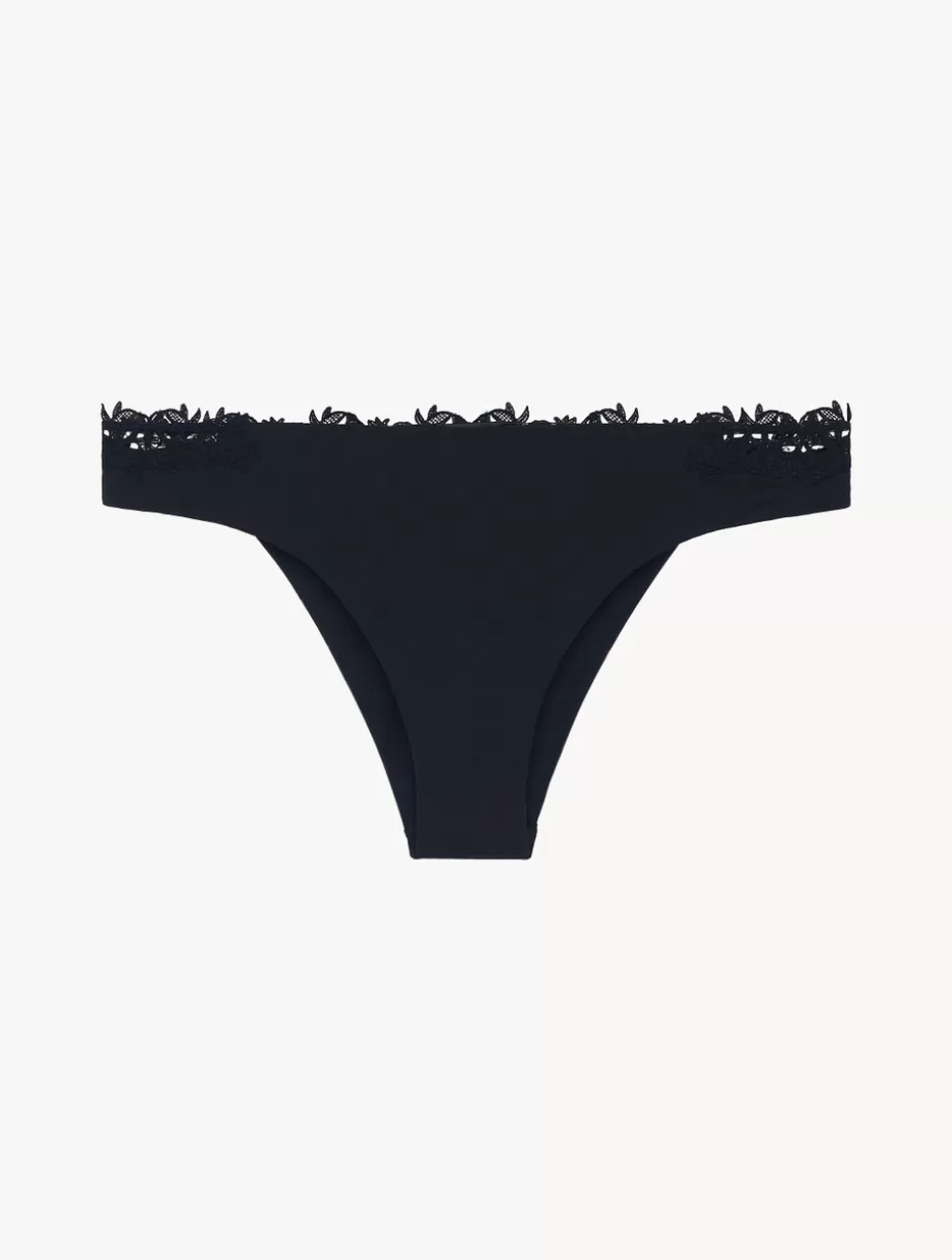 Brazilian-La Perla Brazilian Brief In Lycra With Macrame Black