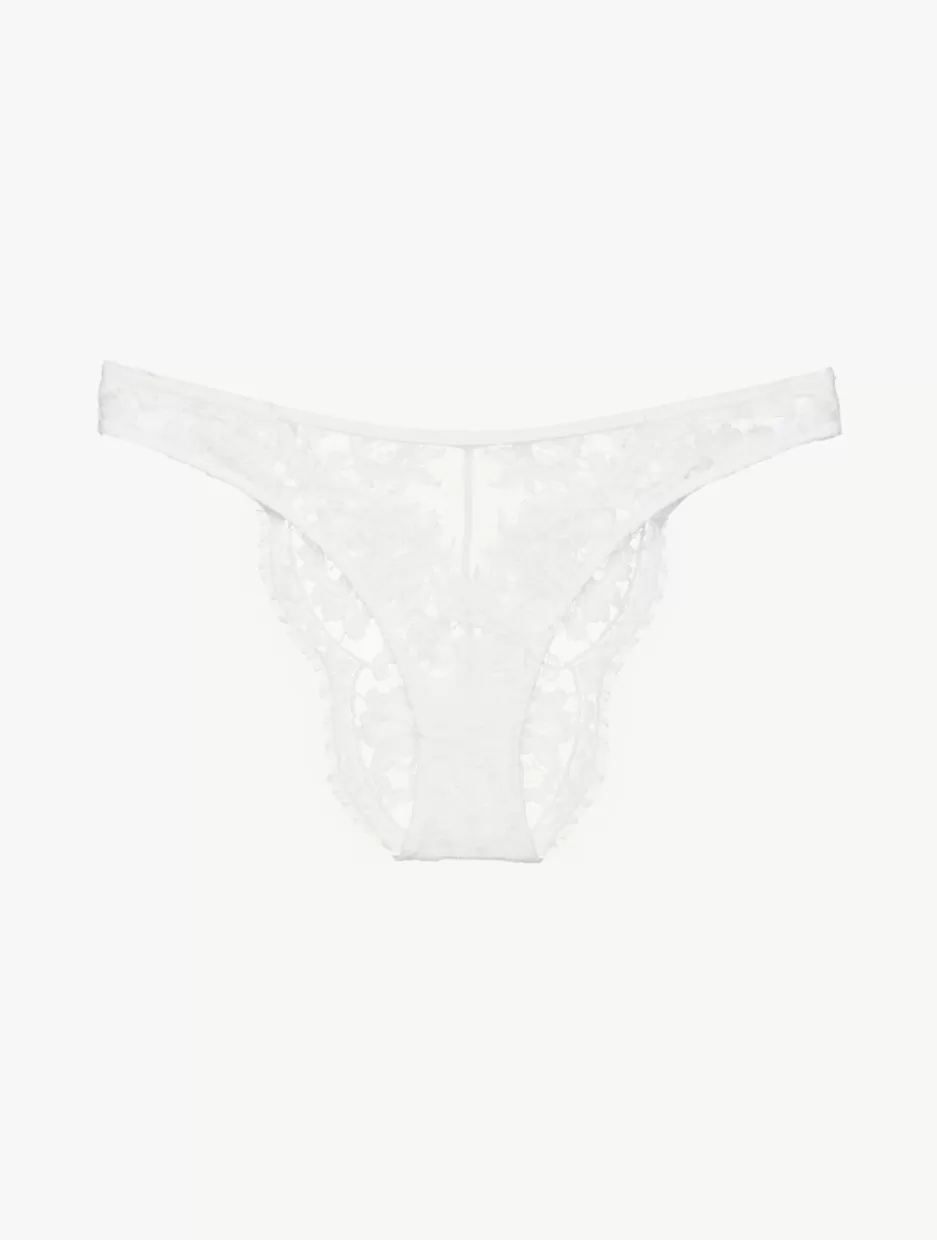 Brazilian-La Perla Brazilian Brief In Off With Cotton Leavers Lace White